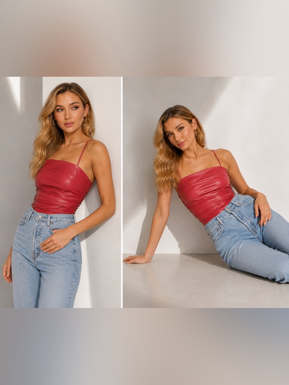 Superdown Faux Leather Strapless Tube Top Red Sculpted Going Out